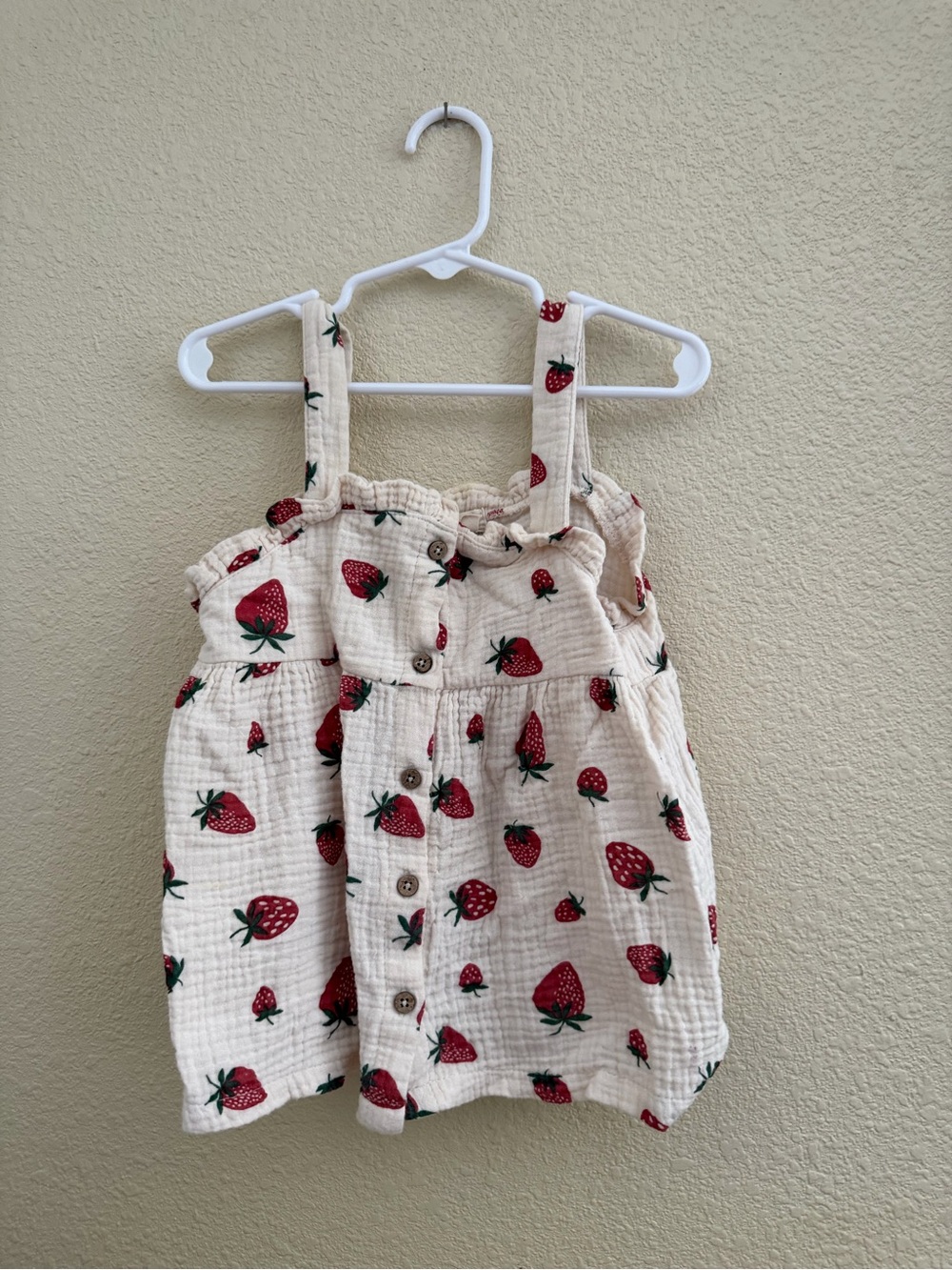 Strawberry Print Cream Tank Top for Kids